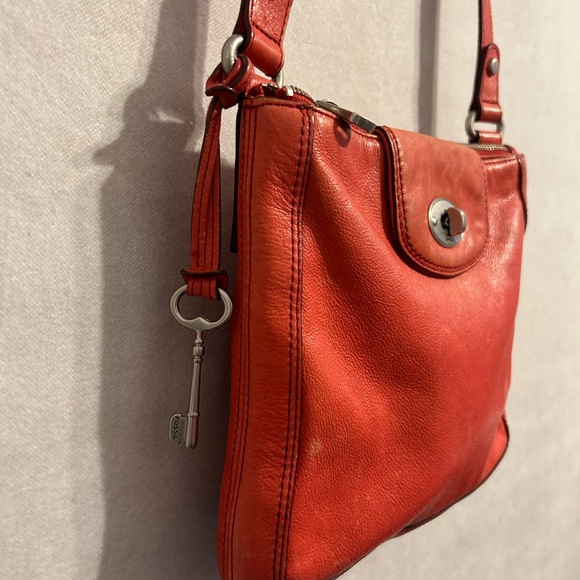 Fossil Marlow Crossbody Bag burnt out red  Leather Turnlock Purse Handbag - Picture 4 of 14